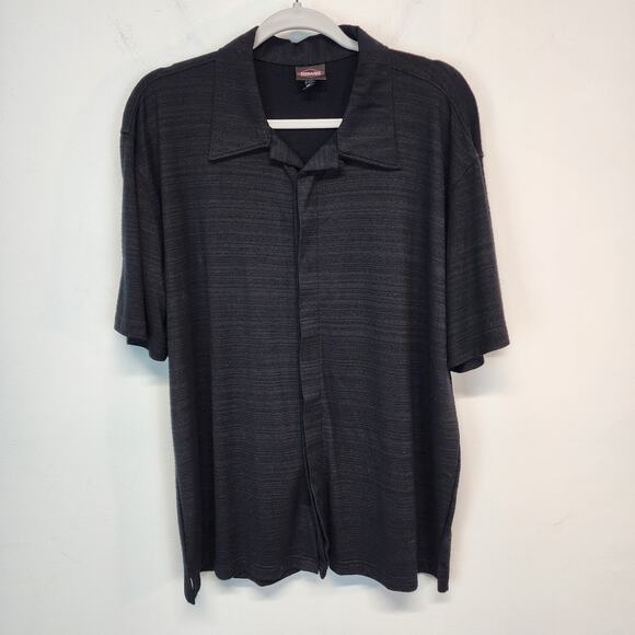 Phillipe Marcel Hidden Button Up Shirt Mens XL Black Textured Collared Clubbing - Picture 2 of 12